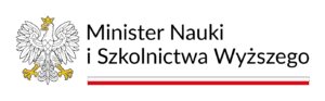 Godło Rzeczypospolitej Polskiej biały orzeł w złotej koronie ze złotym dziobem i złotymi nogami. Obok napis Minister Nauki i Szkolnictwa Wyższego