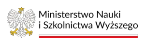 Godło Rzeczypospolitej Polskiej biały orzeł w złotej koronie ze złotym dziobem i złotymi nogami. Obok napis Ministerstwo Nauki i Szkolnictwa Wyższego